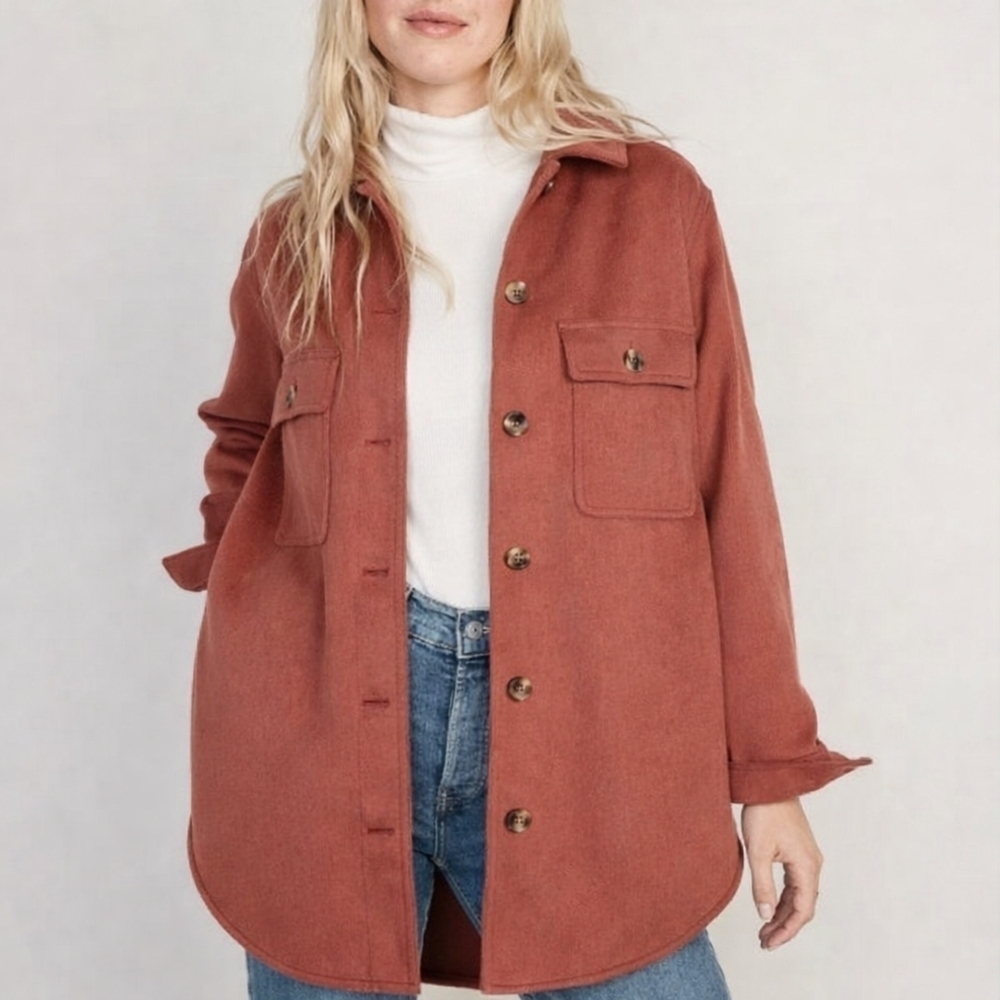 NWT Old Navy Soft-Brushed Utility Shacket Rust – Medium Petite - Picture 2 of 10